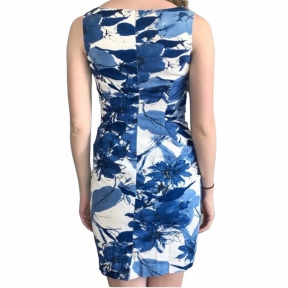 ADRIANNA PAPELL BLUE WHITE FLORAL SHEATH SLEEVELESS LINED KNEE LENGTH DR… - Picture 9 of 16